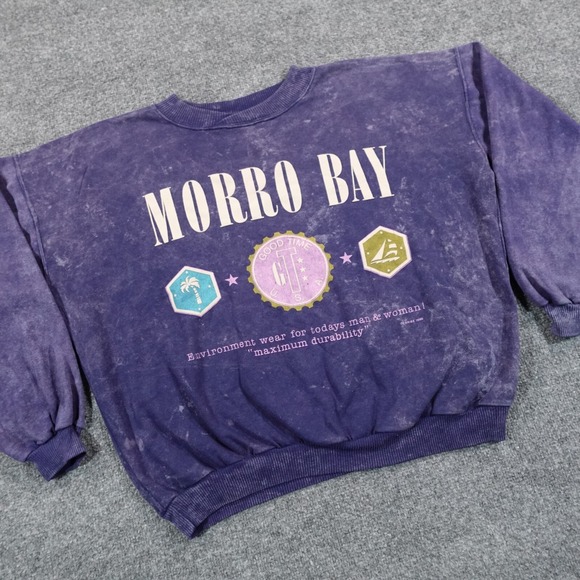 VTG Morro Bay Sweatshirt Men 2XL Blue Crewneck Pullover Acid Wash 80s USA 13709 - Picture 1 of 9